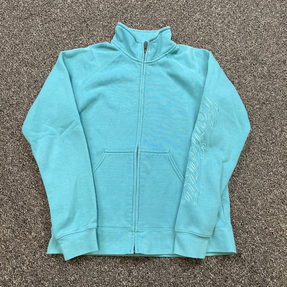 Carhartt Womens Full Zip Mock Neck Sweatshirt Turquoise Blue Script Logo Small